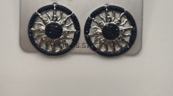 Boucles d'oreilles Soleil strass noir et argent acier inoxydable