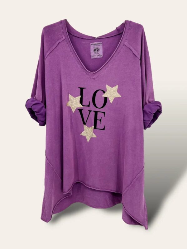 Tee-shirt oversize love stars prune April Vintage – Image 2