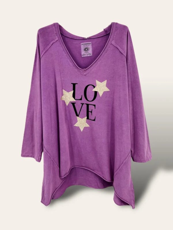 Tee-shirt oversize love stars prune April Vintage