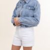 Veste en jeans bas élastique bleu clair – Image 3