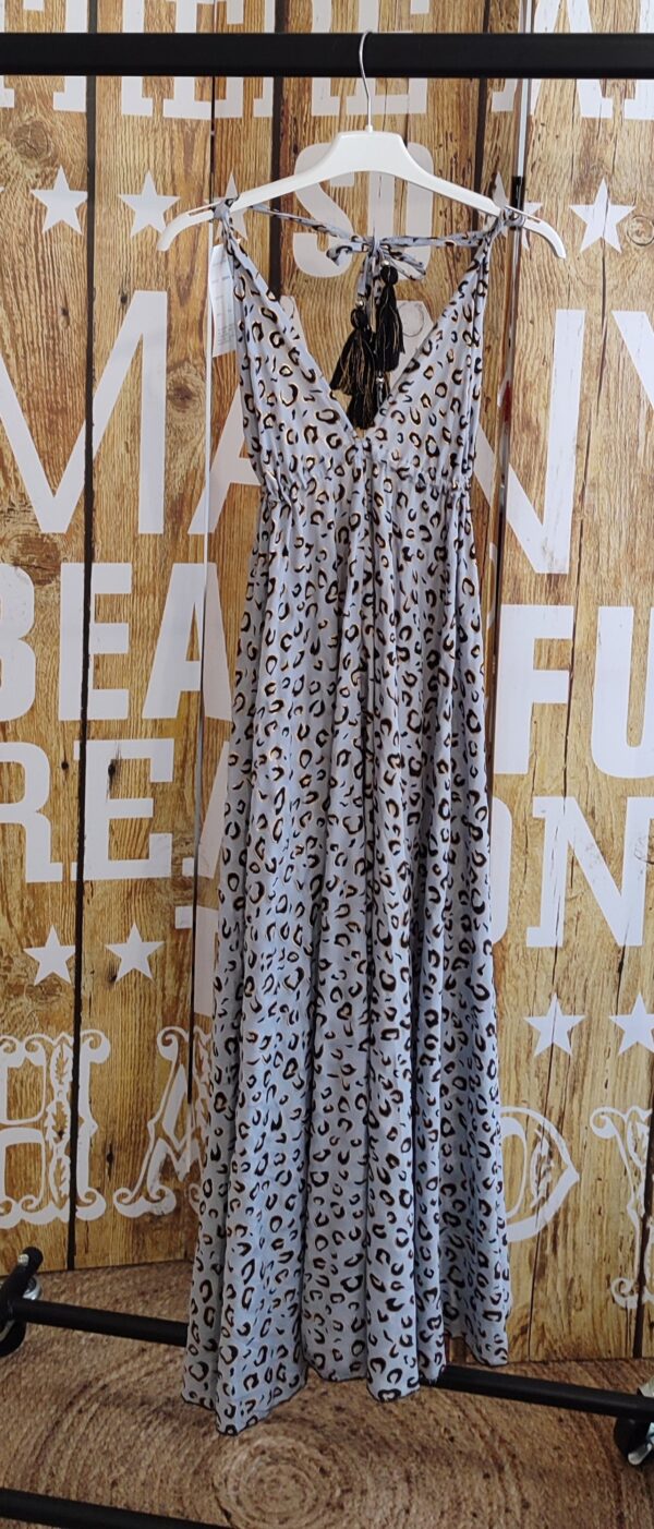 Robe longue fluide leopard gris bretelles réglables