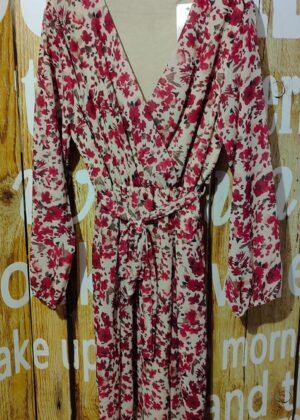 Robe imprimé fleur rouge framboise grande taille