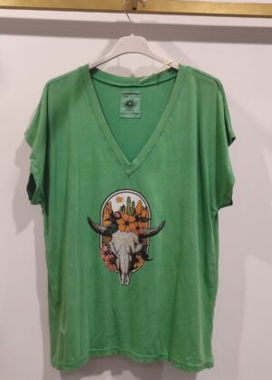 Tee-shirt vert délavé tête de buffle April Vintage