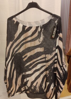 Pull fin motif animal zebré beige