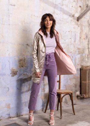 Parka réversible veste mi-saison rose poudré et gold or