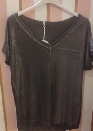 Tee-shirt mordoré poche sequins noir