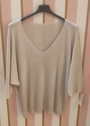 Top pull fin maille pailletée beige clair