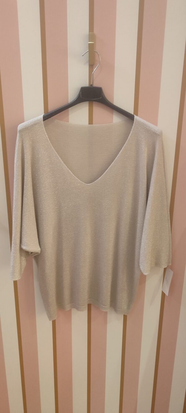 Top pull fin maille pailletée beige clair