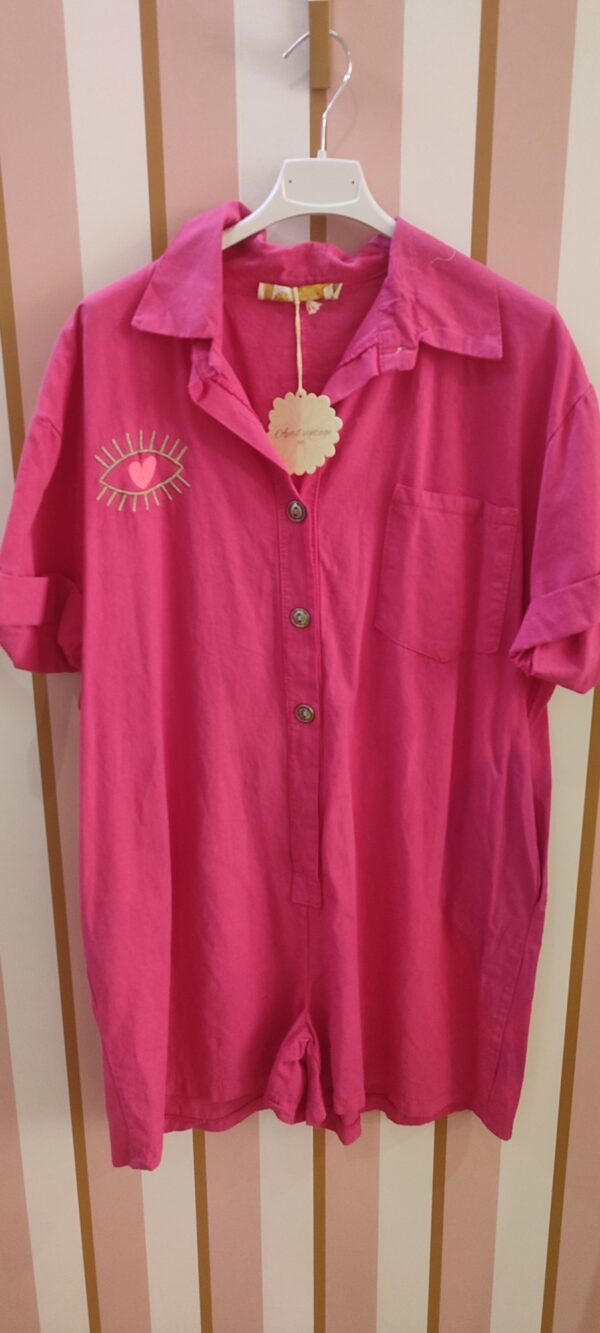Combishort en jean rose oeil April Vintage