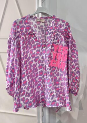 Blouse chemise oversize violet fluo yes you can imprimé léopard April Vintage