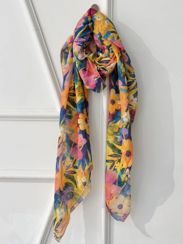 Foulard écharpe paréo fleurs multicolores April Vintage