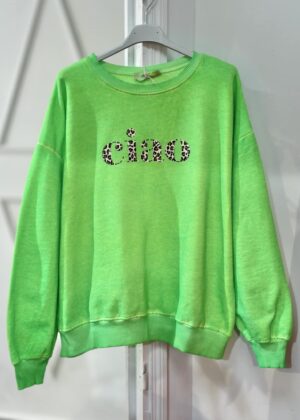 Sweat vert fluo ciao imprimé léopard April Vintage