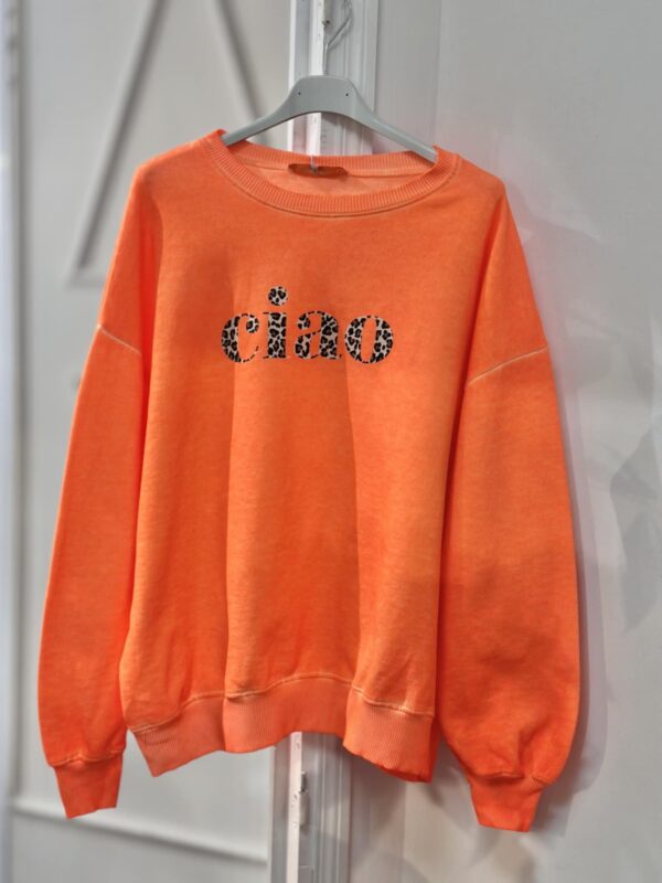 Sweat orange fluo ciao imprimé léopard April Vintage