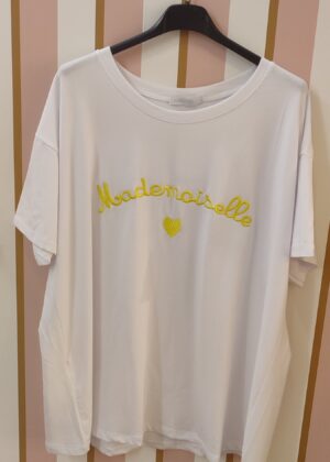 Tee-shirt mademoiselle coeur brodé blanc et jaune