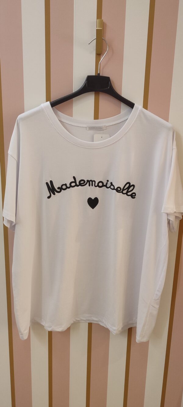 Tee-shirt mademoiselle coeur brodé blanc et noir