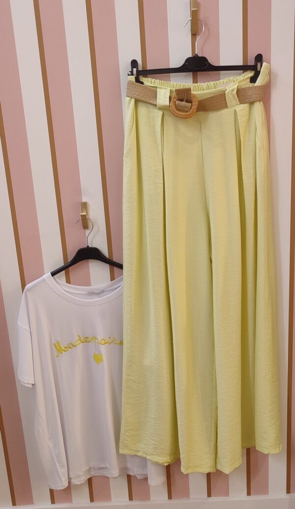 Pantalon palazzo jupe culotte jaune avec poches et ceinture belle taille