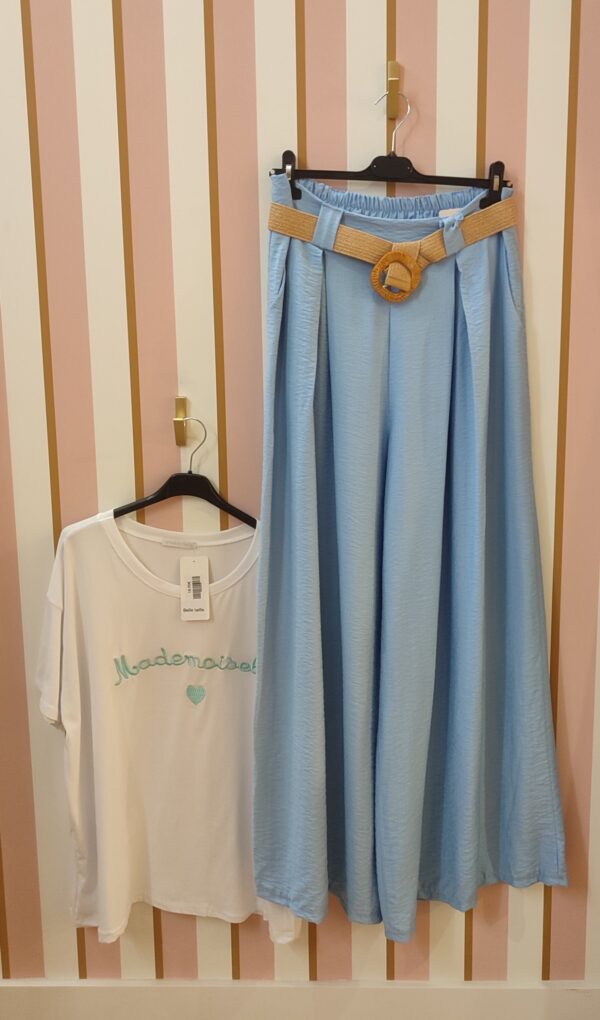 Pantalon Palazzo jupe culotte bleu ciel belle taille