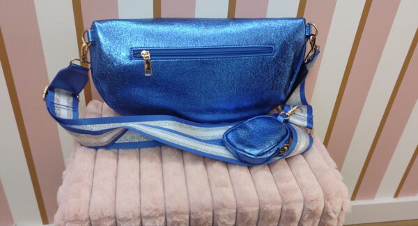 Sac banane bandoulière large bleu métallisé taille xxl 35 cm – Image 2