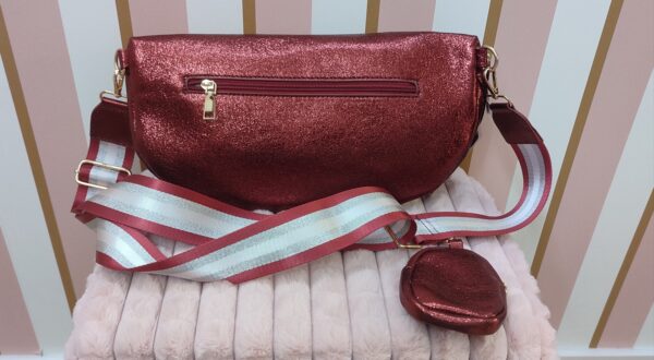 Sac banane bandoulière large taille xxl 35 cm rouge bordeaux métallisé – Image 2