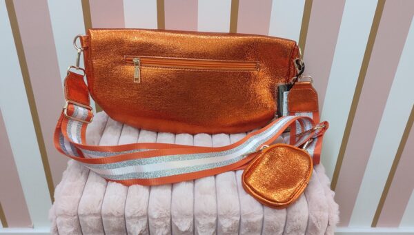 Sac banane bandoulière large taille xxl 35 cm orange métallisé – Image 2