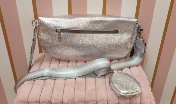 Sac banane bandoulière large taille xxl 35 cm argent silver métallisé – Image 2