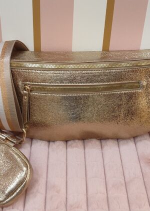 Sac banane bandoulière large taille xxl 35 cm or gold métallisé
