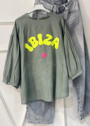 Blouse oversize ibiza kaki et jaune fluo April Vintage