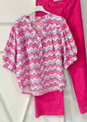 Blouse tunique zig zag mauve et rose fluo April Vintage