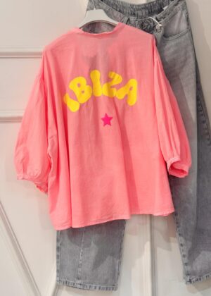 Blouse oversize ibiza corail et jaune fluo April Vintage