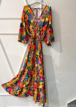 Robe longue fleurs multicolores April Vintage