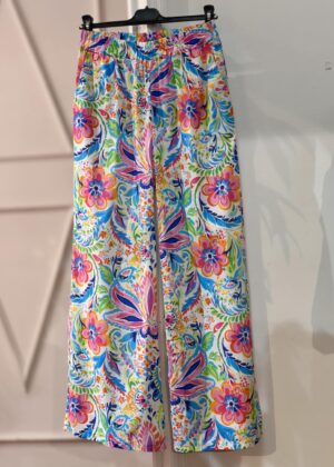 Pantalon large palazzo fleurs multicolores April Vintage