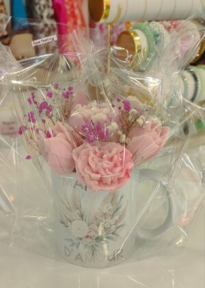 Cadeau de fête des mères mug fleurs bohème et fleurs en bougies parfumées spa feeling