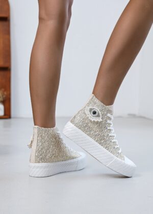 Baskets montantes Chicmuse oeil en perles couleurs gold beige