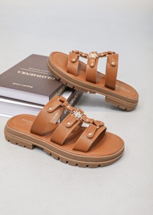 Mules sandales camel et gold soleil Chicmuse