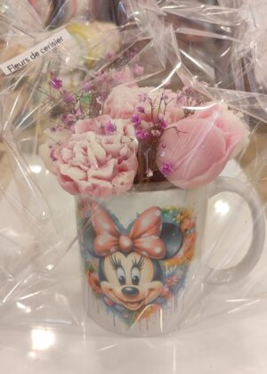 Mug minnie avec bouquet de fleurs en bougies parfumées cadeau de fête des mères