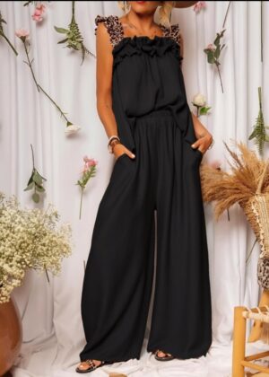 Ensemble top léopard et pantalon palazzo noir