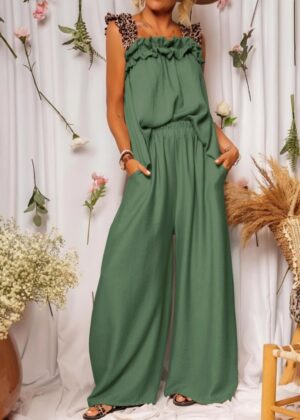 Ensemble top léopard et pantalon palazzo vert