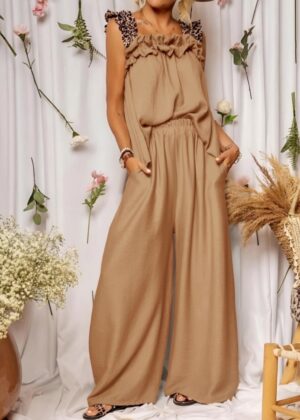 Ensemble top léopard et pantalon palazzo camel