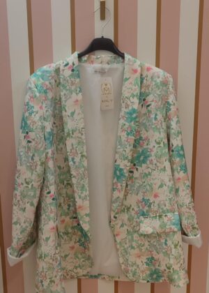 Blazer veste bleu clair, rose et beige fleurs Belle taille