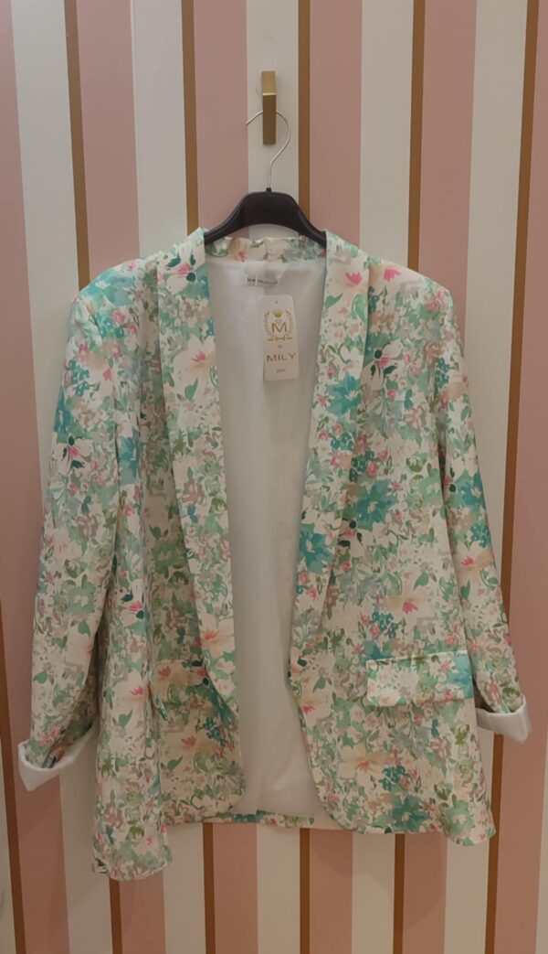 Blazer veste bleu clair, rose et beige fleurs Belle taille