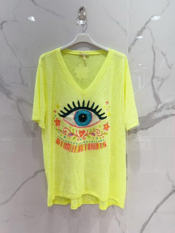 Tee-shirt belle taille oeil jaune fluo bohème