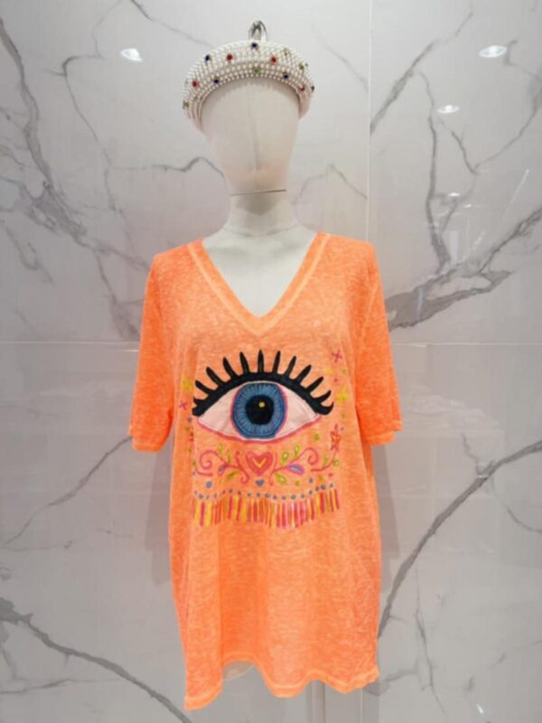 Tee-shirt belle taille oeil orange fluo bohème