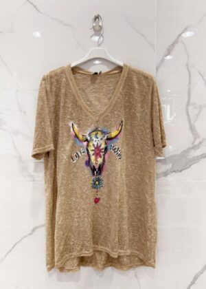 Tee-shirt belle taille tête de buffle camel bohème