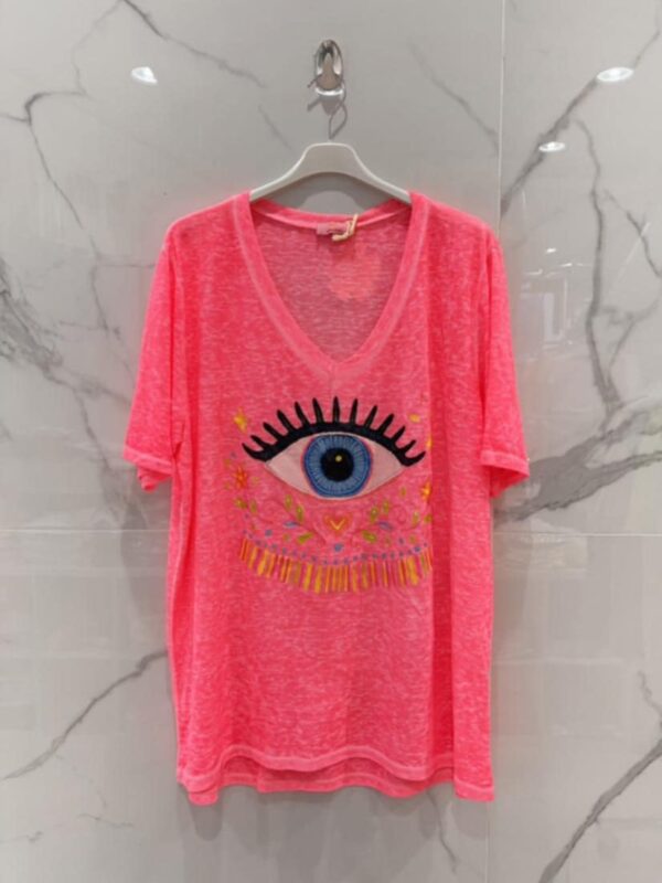 Tee-shirt belle taille oeil corail fluo bohème