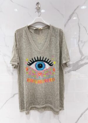 Tee-shirt belle taille oeil kaki bohème