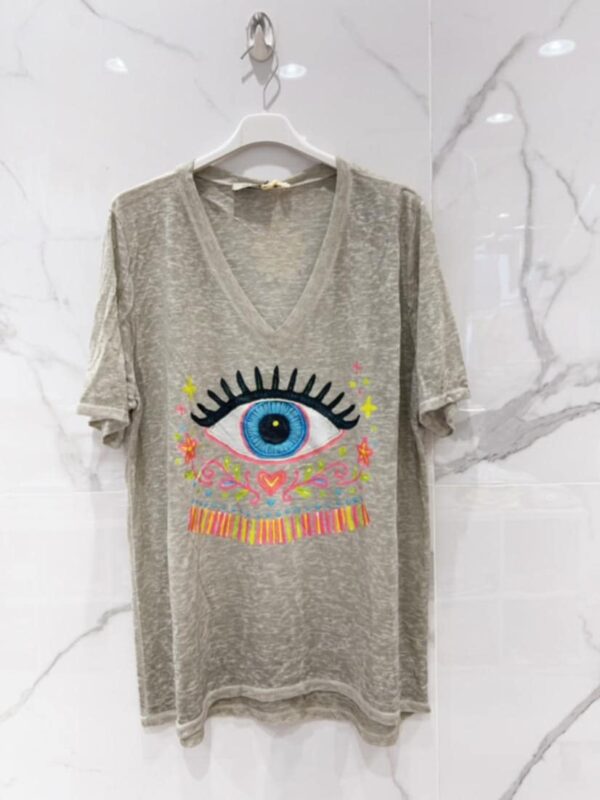 Tee-shirt belle taille oeil kaki bohème