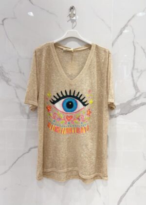 Tee-shirt belle taille oeil beige bohème