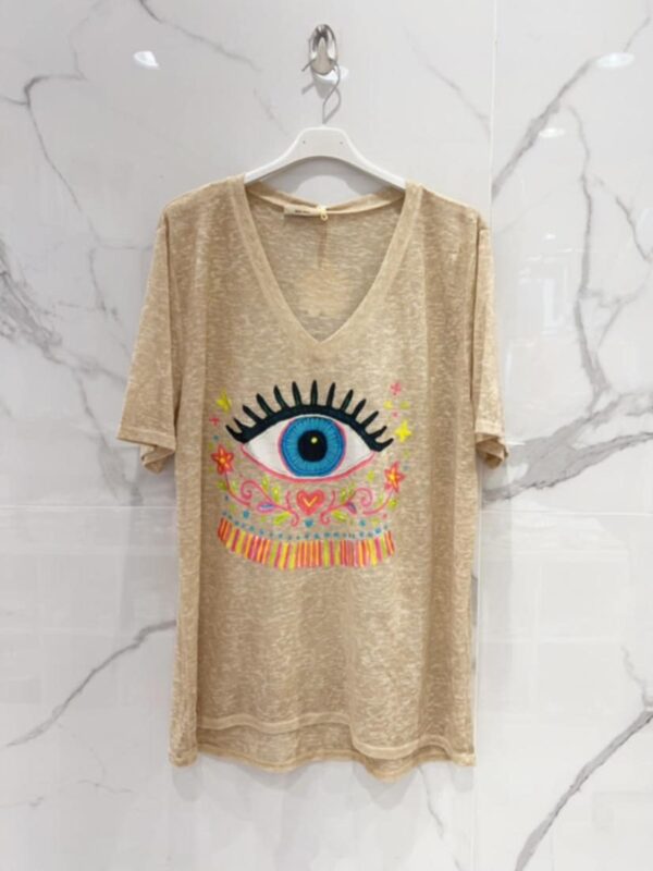 Tee-shirt belle taille oeil beige bohème
