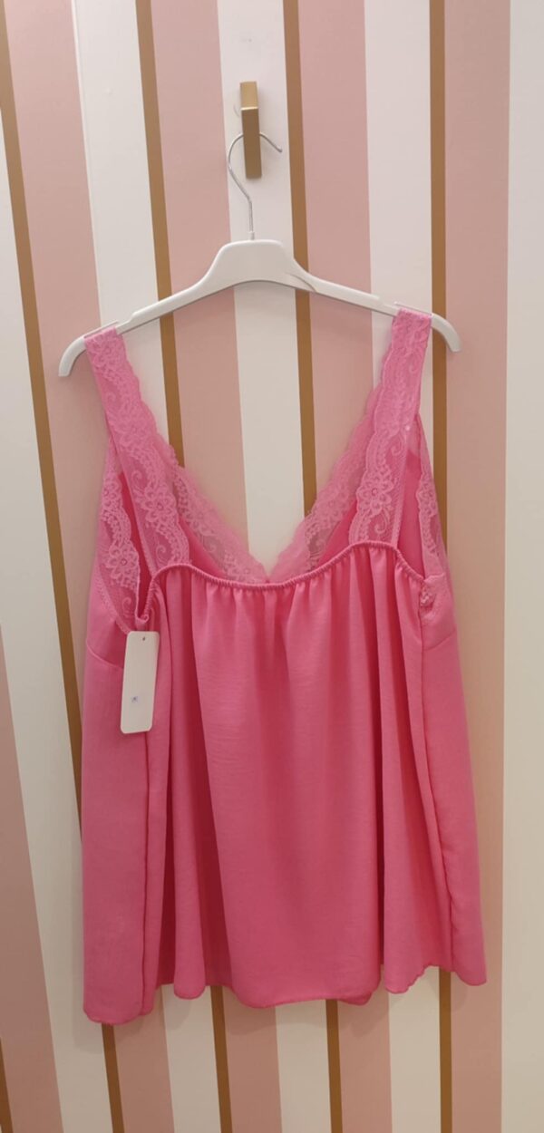 Top débardeur belle taille bretelles dentelles rose – Image 2