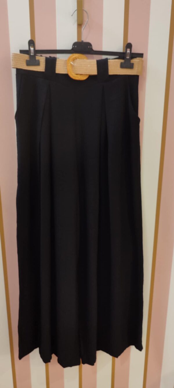 Pantalon grande taille palazzo jupe culotte noir avec poches et ceinture belle taille